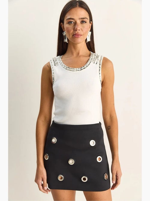 Top rib ronde hals met strass lucci - Kiabi