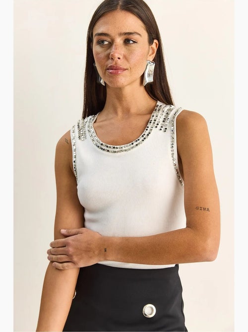 Top rib ronde hals met strass lucci - Kiabi