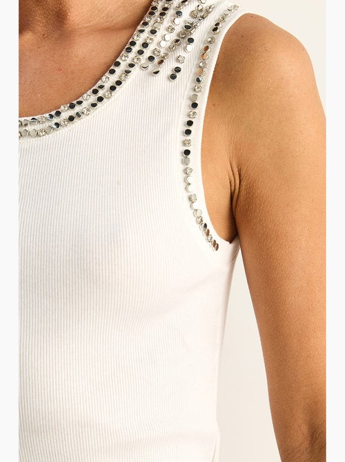 Top rib ronde hals met strass lucci - Kiabi