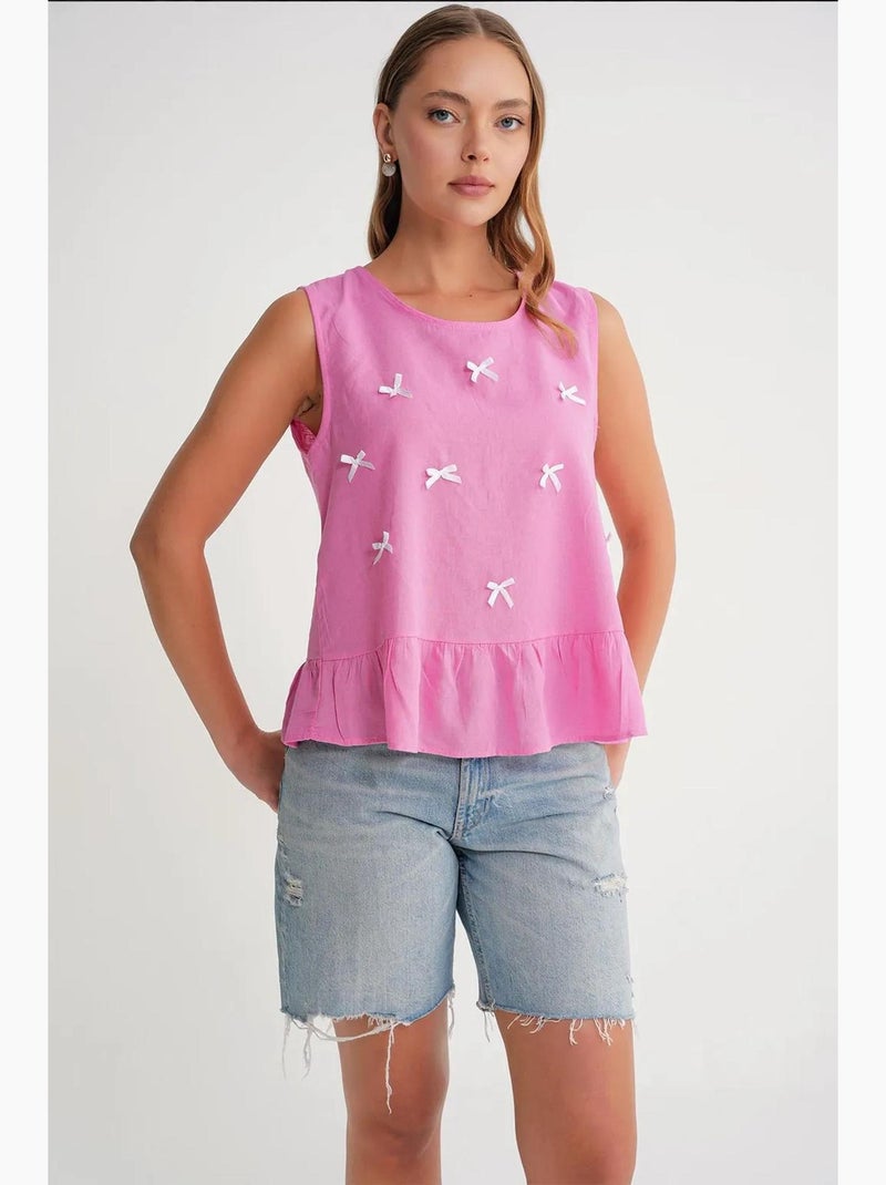Top ronde hals strikdetail mixray Roze - Kiabi