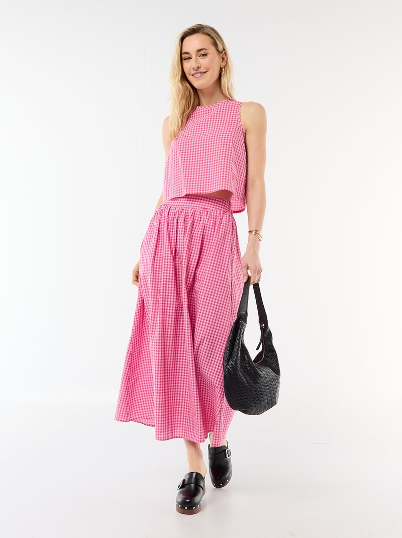 Top sans manches à motif Vichy Rose - Kiabi