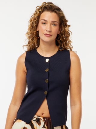 Top sans manches avec boutons dorés