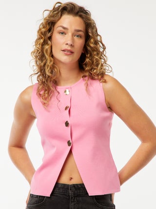Top sans manches avec boutons dorés