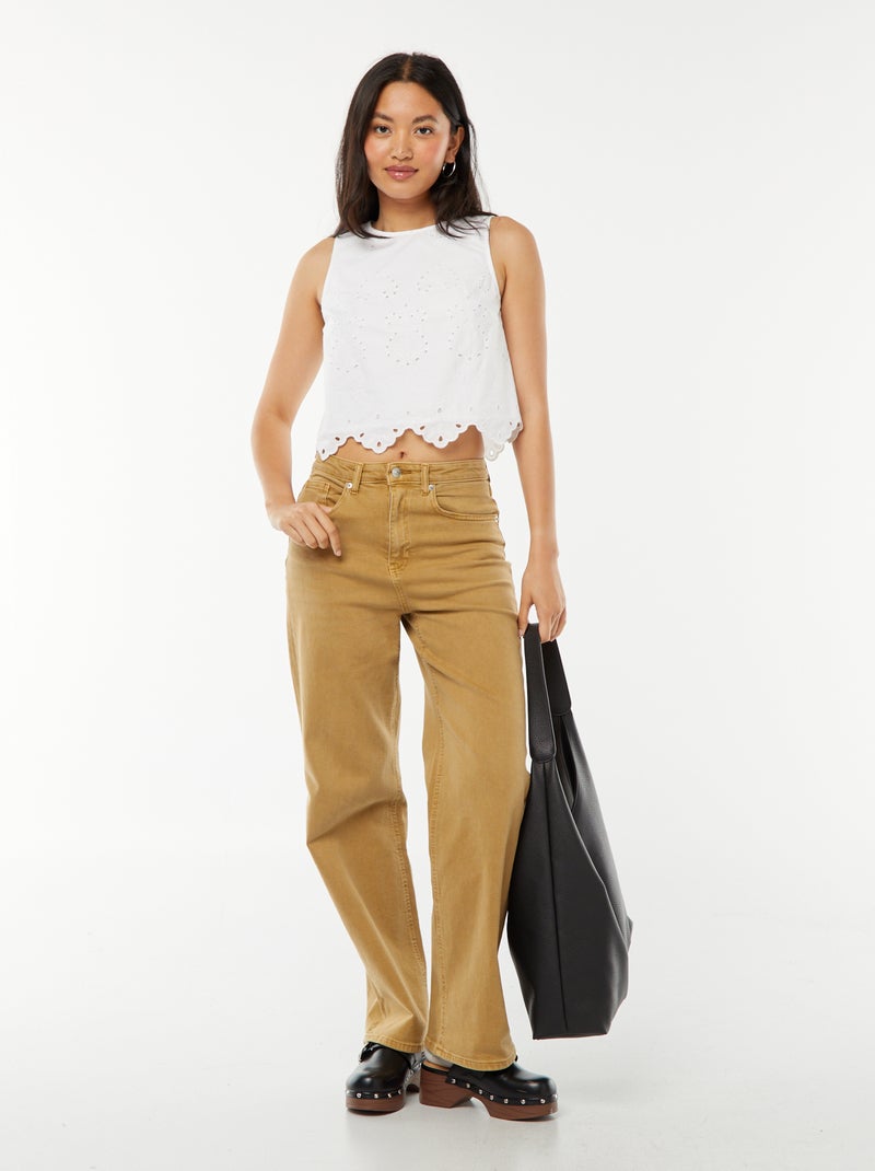 Top sans manches avec broderies anglaises Blanc - Kiabi
