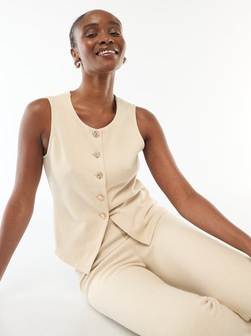 Top sans manches boutonné en maille doudou - Kiabi