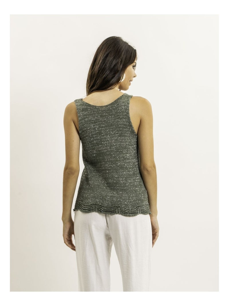 Top sans manches maille lurex KENATRA Kaki - Kiabi