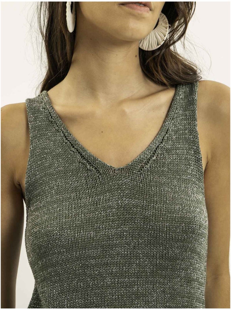 Top sans manches maille lurex KENATRA Kaki - Kiabi