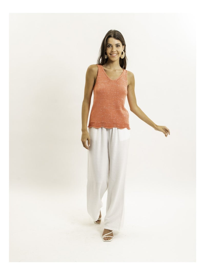 Top sans manches maille lurex KENATRA Orange corail - Kiabi