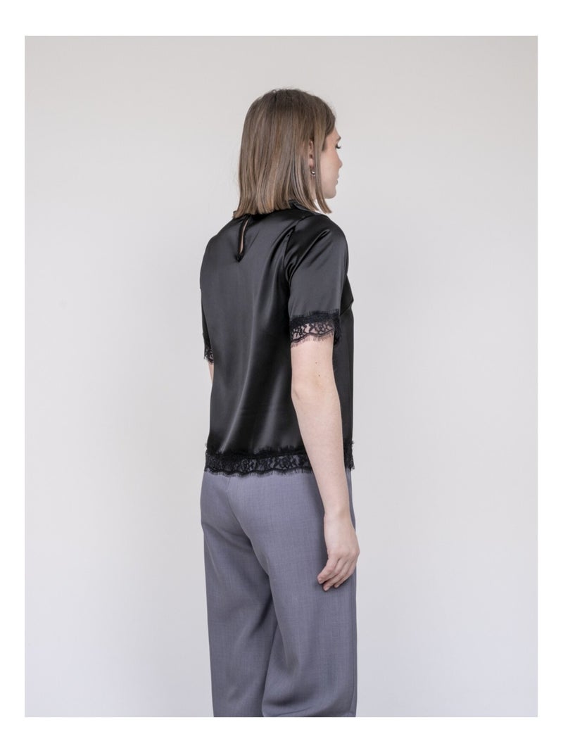 Top satin finition dentelle fernada Noir - Kiabi
