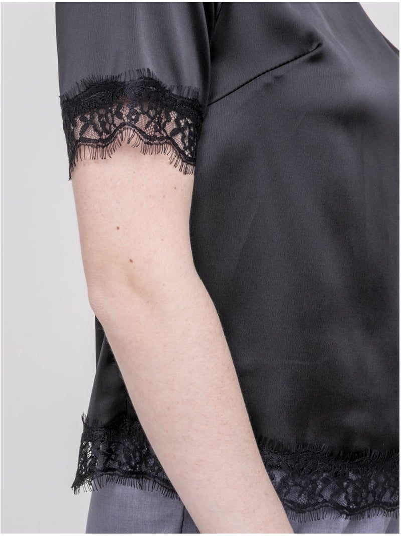 Top satin finition dentelle fernada Noir - Kiabi