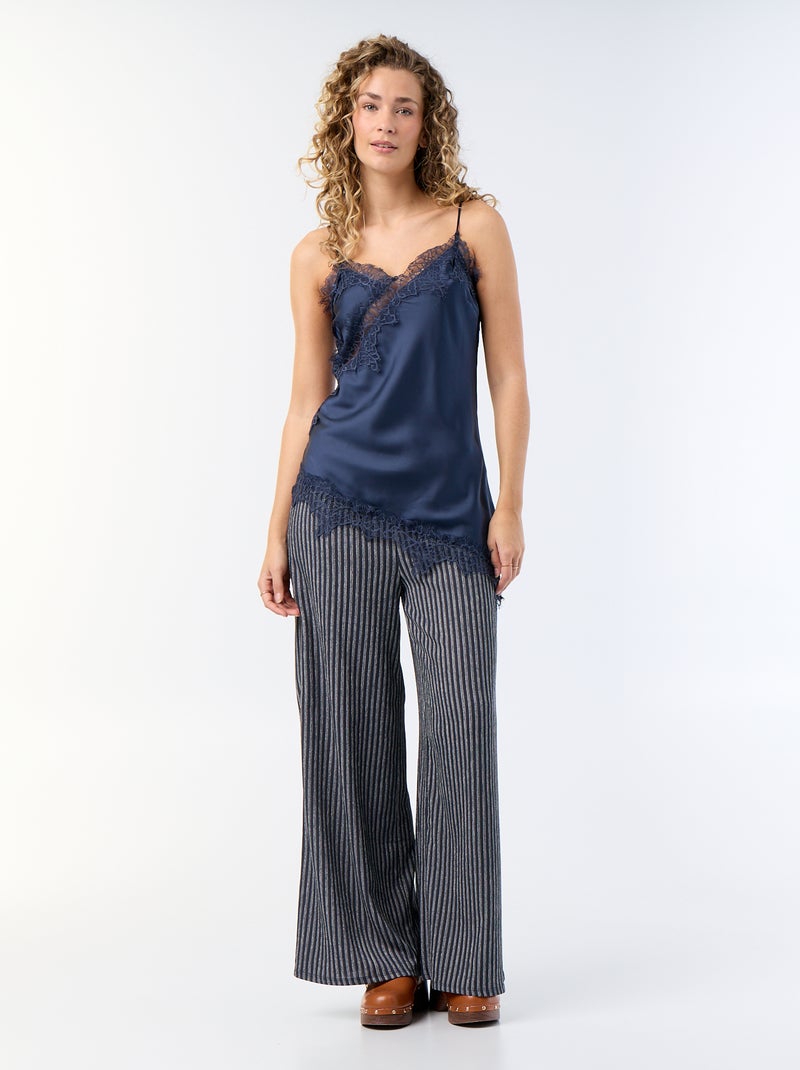 Top satiné asymétrique avec dentelle Bleu - Kiabi