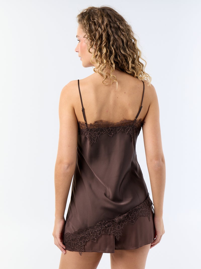 Top satiné asymétrique avec dentelle Marron - Kiabi