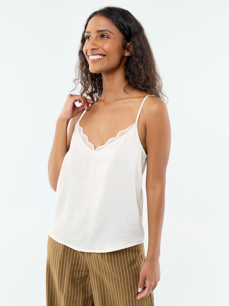 Top satiné avec dentelle Beige - Kiabi