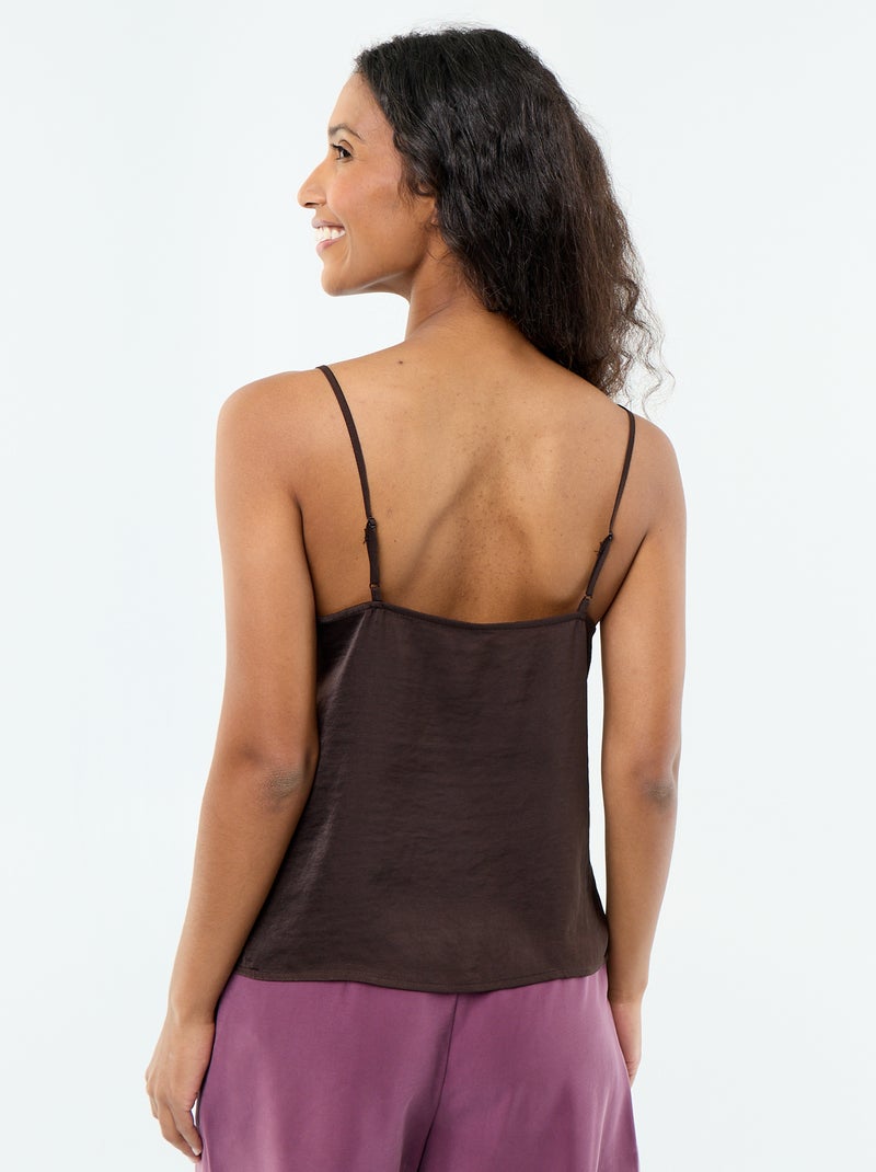 Top satiné avec dentelle Marron - Kiabi
