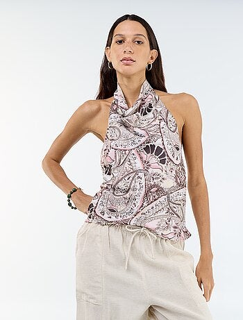 Top stretch asymétrique matière satinée