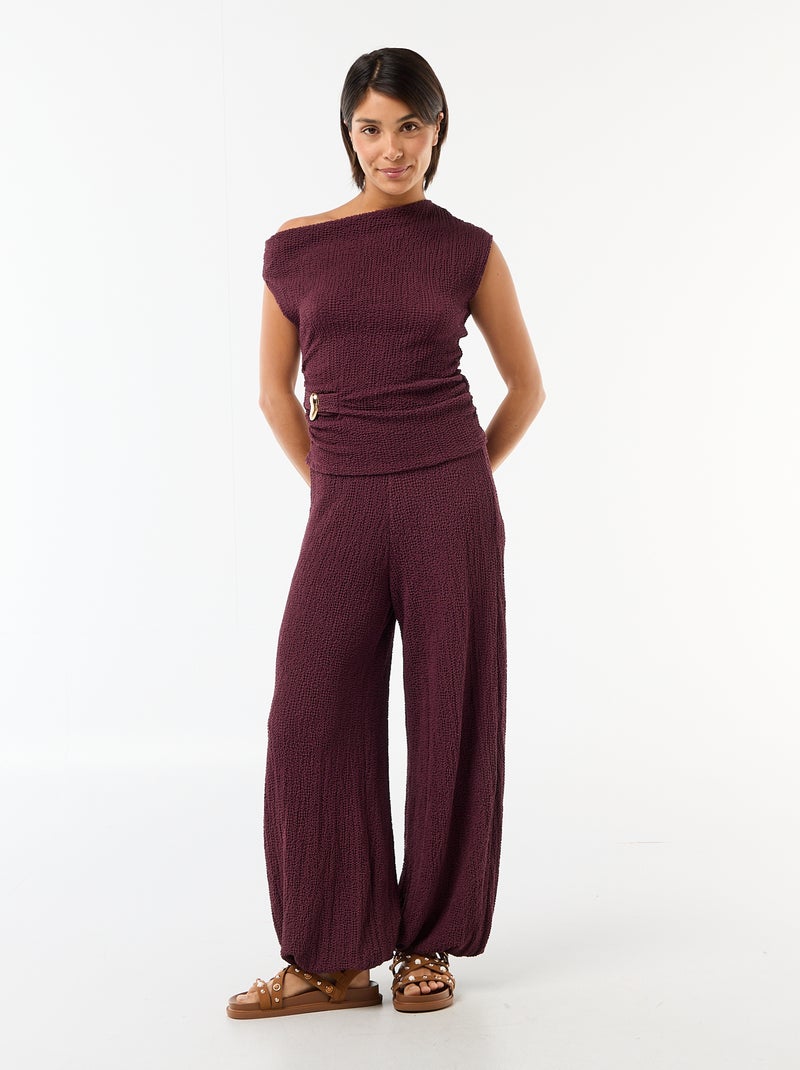 Top stretch uni asymétrique sans manches Violet - Kiabi
