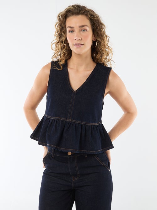 Top van denim met V-hals - Kiabi