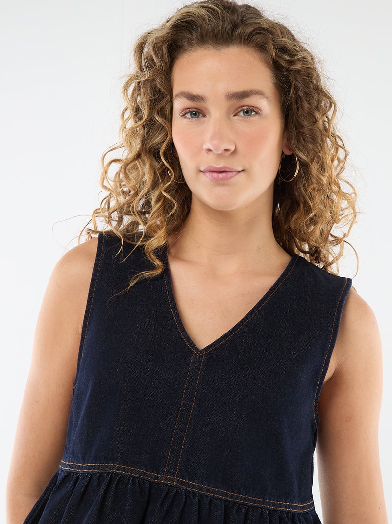 Top van denim met V-hals Blauw - Kiabi
