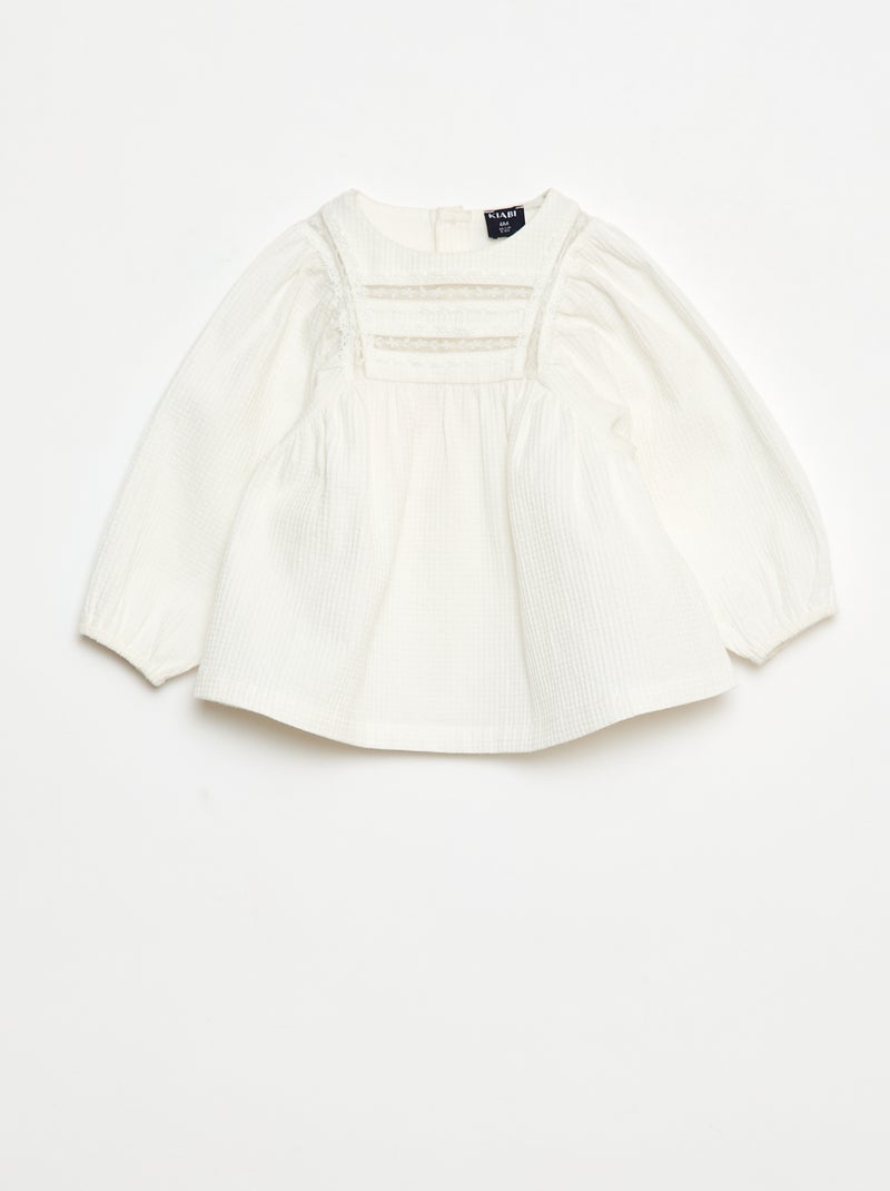Top van dobby met kanten detail Wit - Kiabi