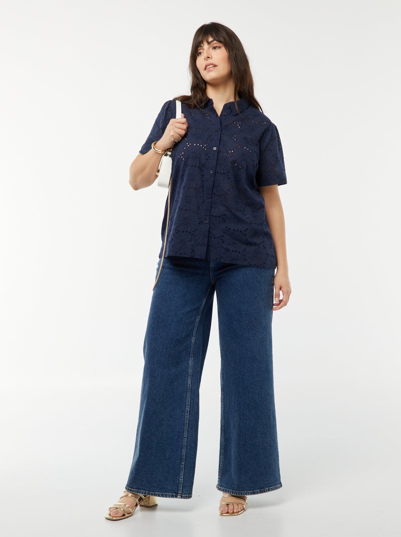 Top van Engels kant met korte mouw BLAUW - Kiabi
