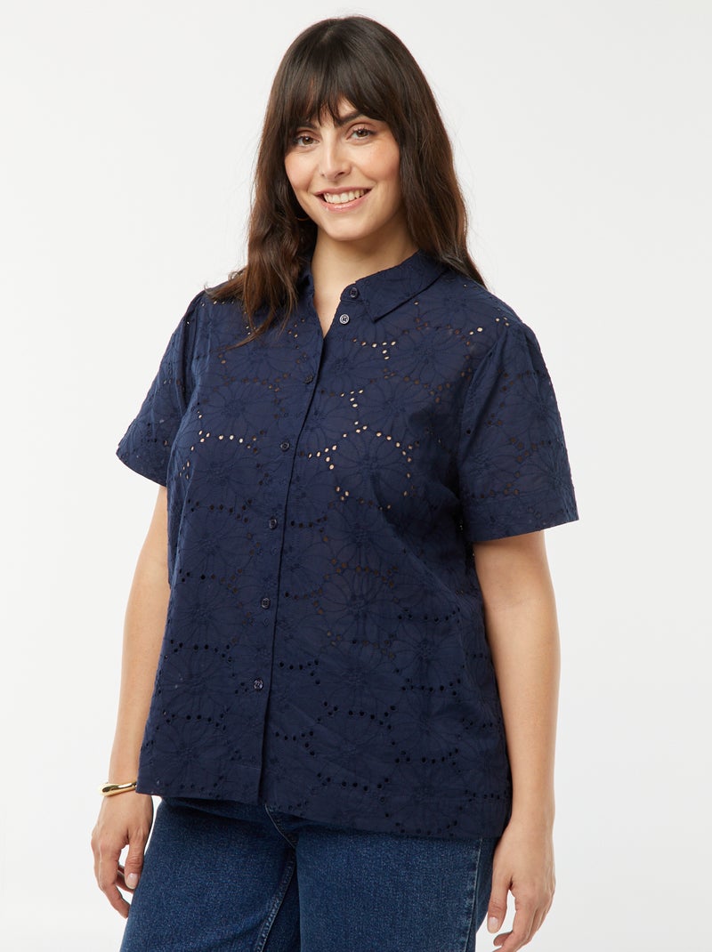 Top van Engels kant met korte mouw BLAUW - Kiabi