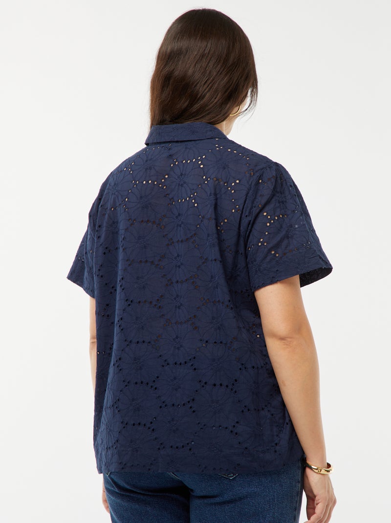 Top van Engels kant met korte mouw BLAUW - Kiabi