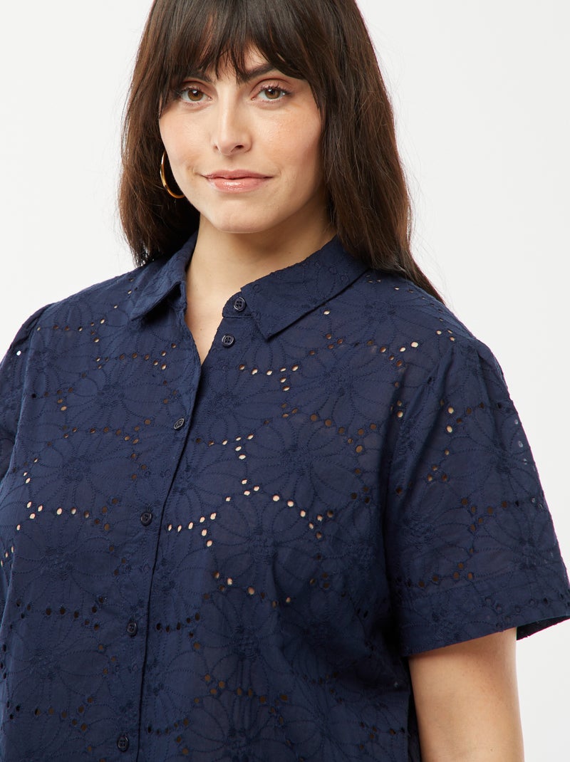 Top van Engels kant met korte mouw BLAUW - Kiabi