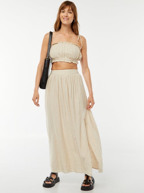 Top van gemengd linnen met strik-schouderbandjes - Kiabi