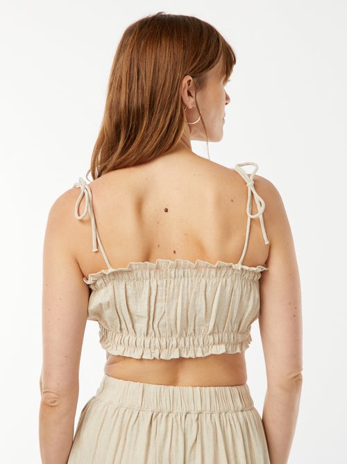 Top van gemengd linnen met strik-schouderbandjes - Kiabi