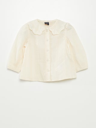 Top van katoenen voile met broderie anglaise