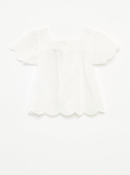 Top van katoenen voile met broderie anglaise - Kiabi