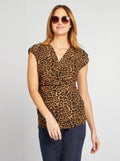 Top van kreukeltricot met luipaardprint BIEGE - Kiabi