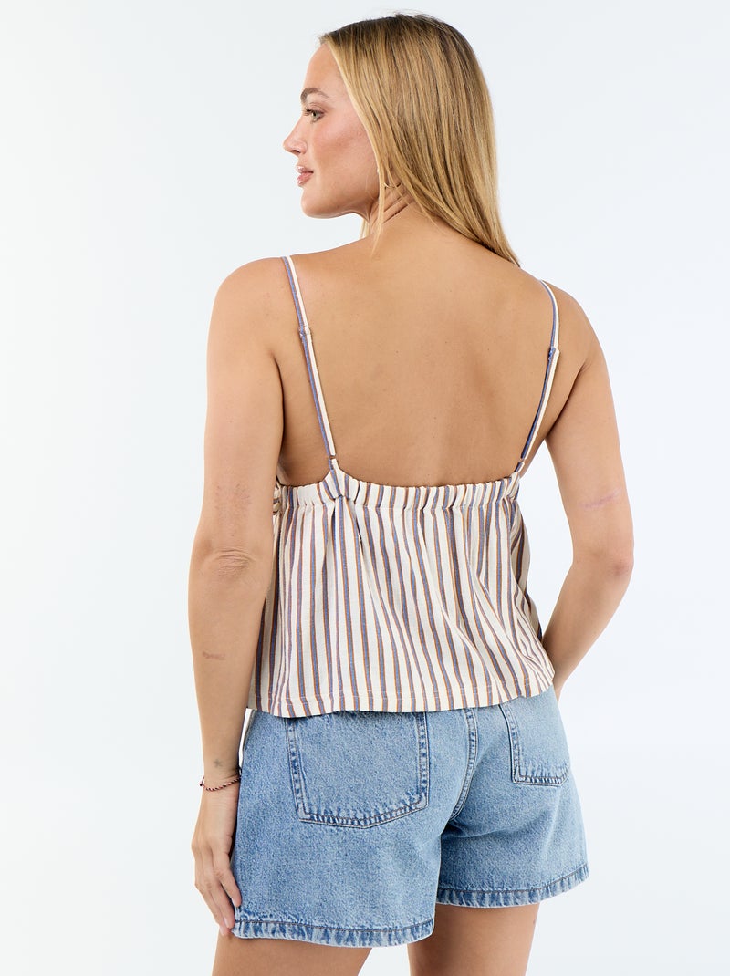 Top van linnenmix met spaghettibandjes Biege - Kiabi