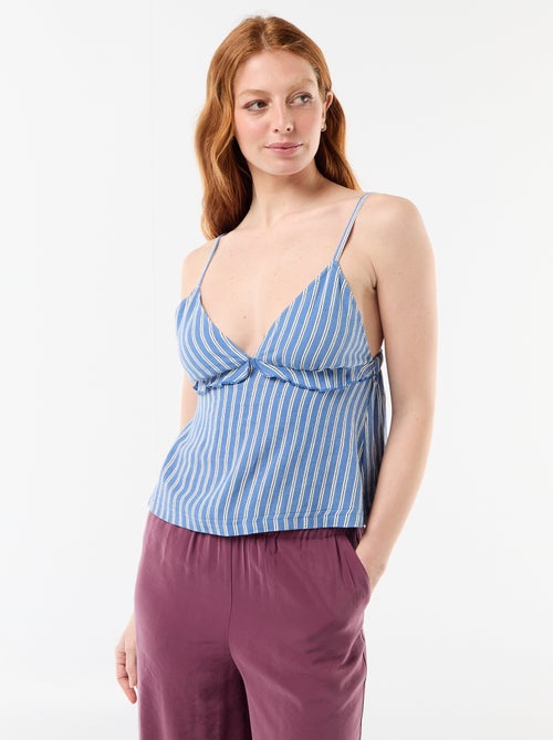 Top van linnenmix met spaghettibandjes - Kiabi