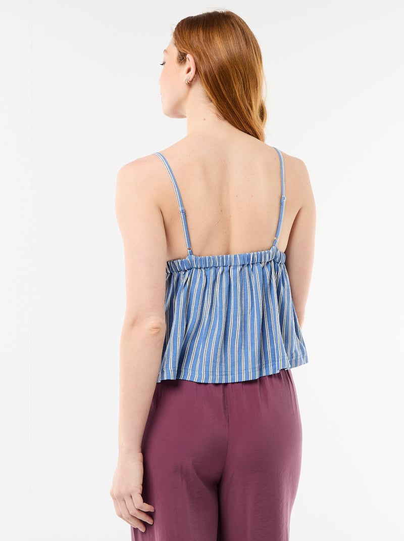 Top van linnenmix met spaghettibandjes Blauw - Kiabi