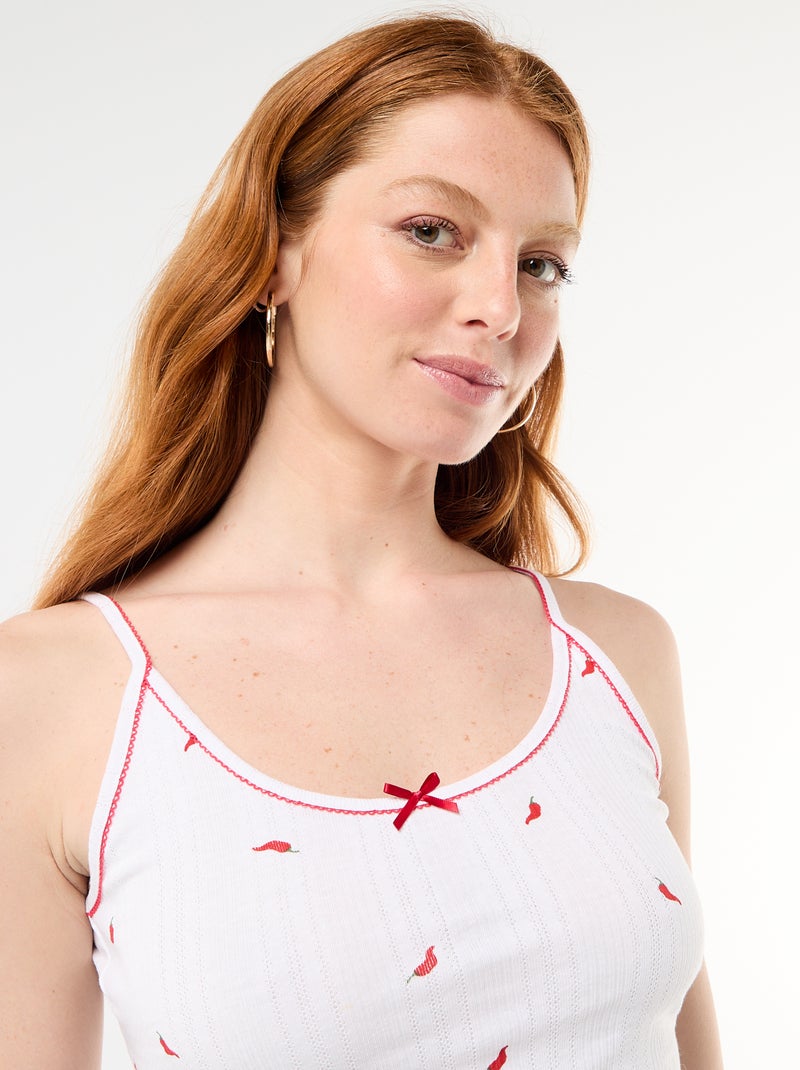 Top van pointelle-breisel met 'chilipeper'-motief Wit - Kiabi