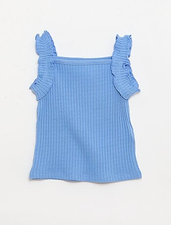 Top van ribpointelle met volantbandjes