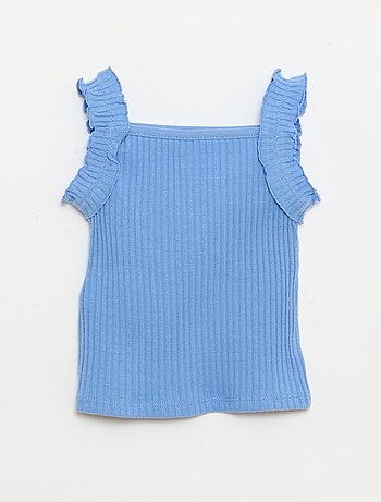 Top van ribpointelle met volantbandjes