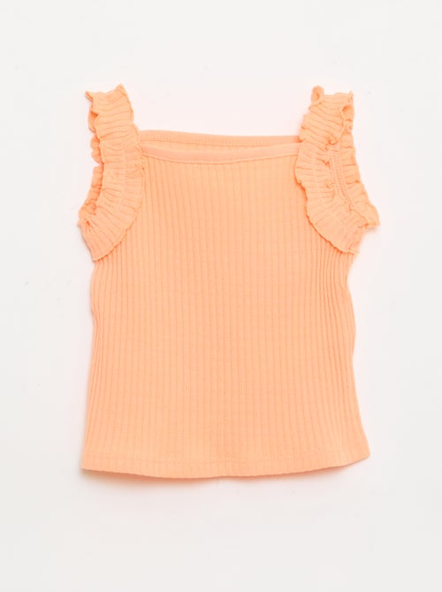 Top van ribpointelle met volantbandjes - Kiabi