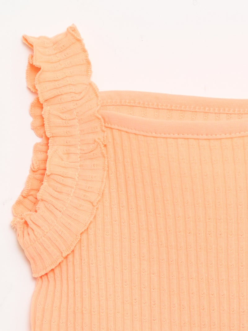 Top van ribpointelle met volantbandjes Oranje - Kiabi