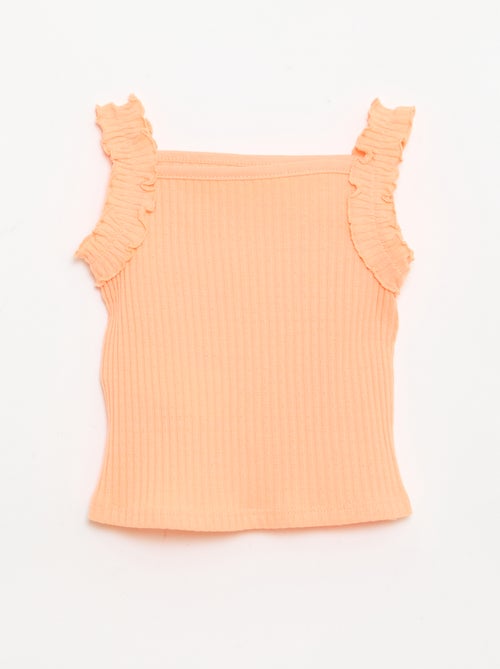 Top van ribpointelle met volantbandjes - Kiabi