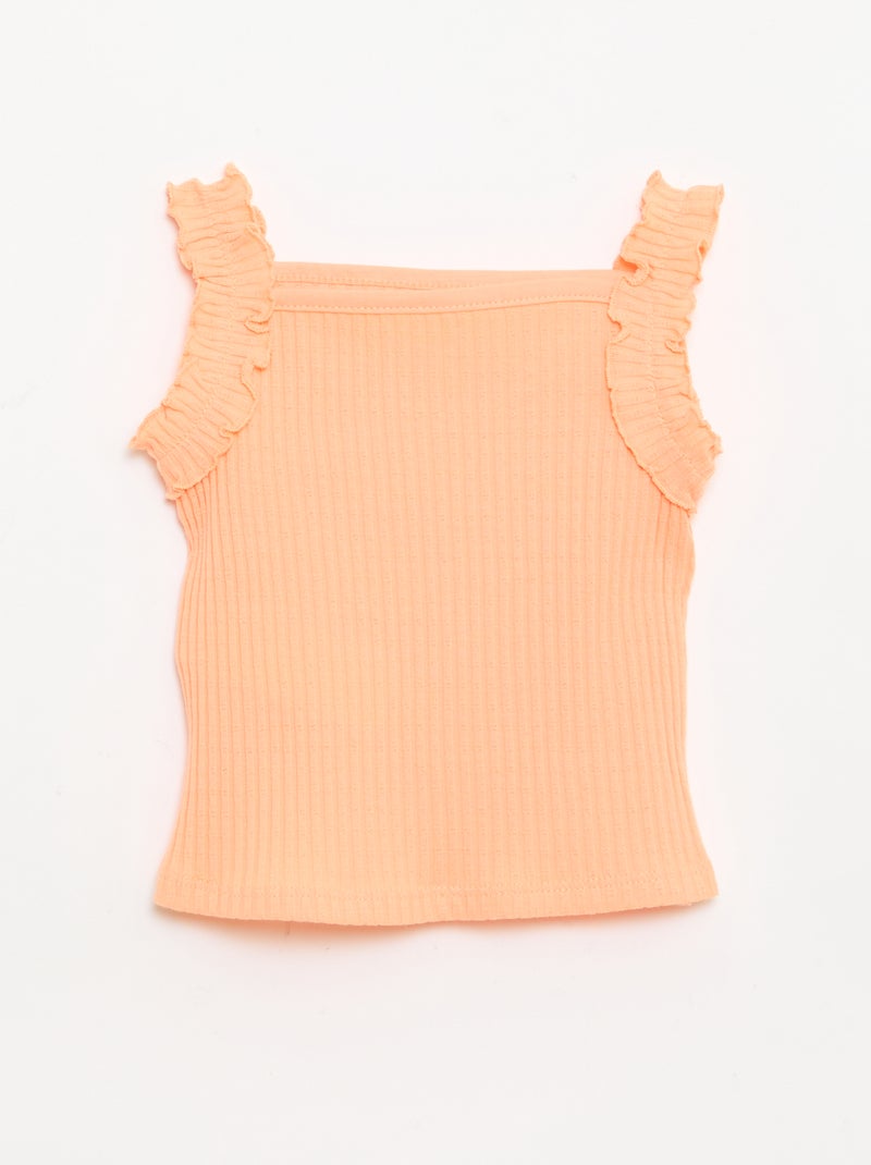Top van ribpointelle met volantbandjes Oranje - Kiabi