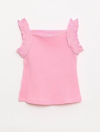 Top van ribpointelle met volantbandjes