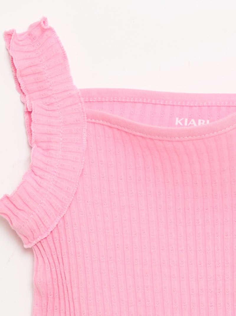 Top van ribpointelle met volantbandjes Rose - Kiabi