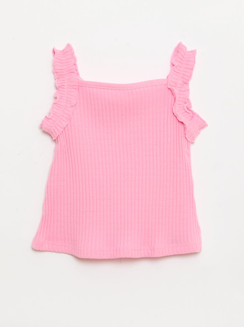 Top van ribpointelle met volantbandjes Rose - Kiabi