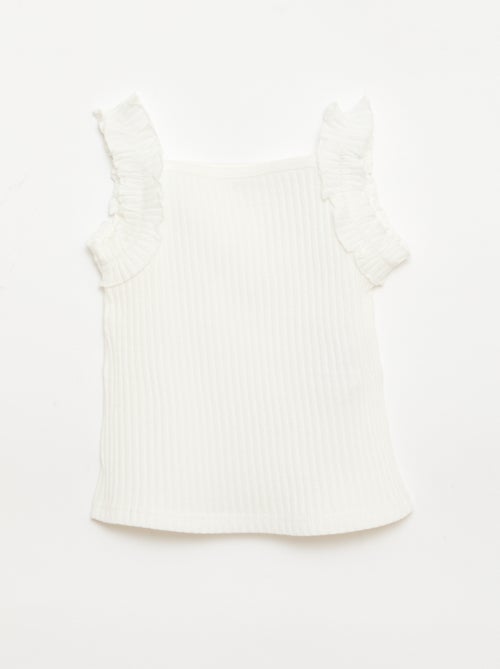 Top van ribpointelle met volantbandjes - Kiabi