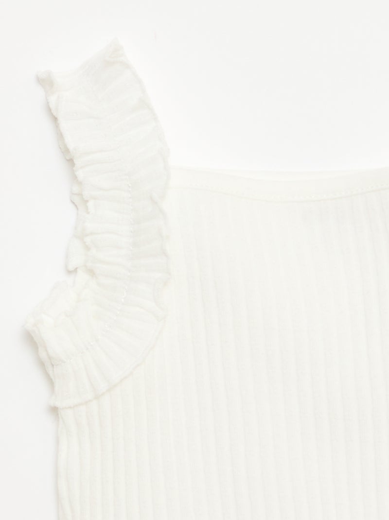 Top van ribpointelle met volantbandjes Wit - Kiabi