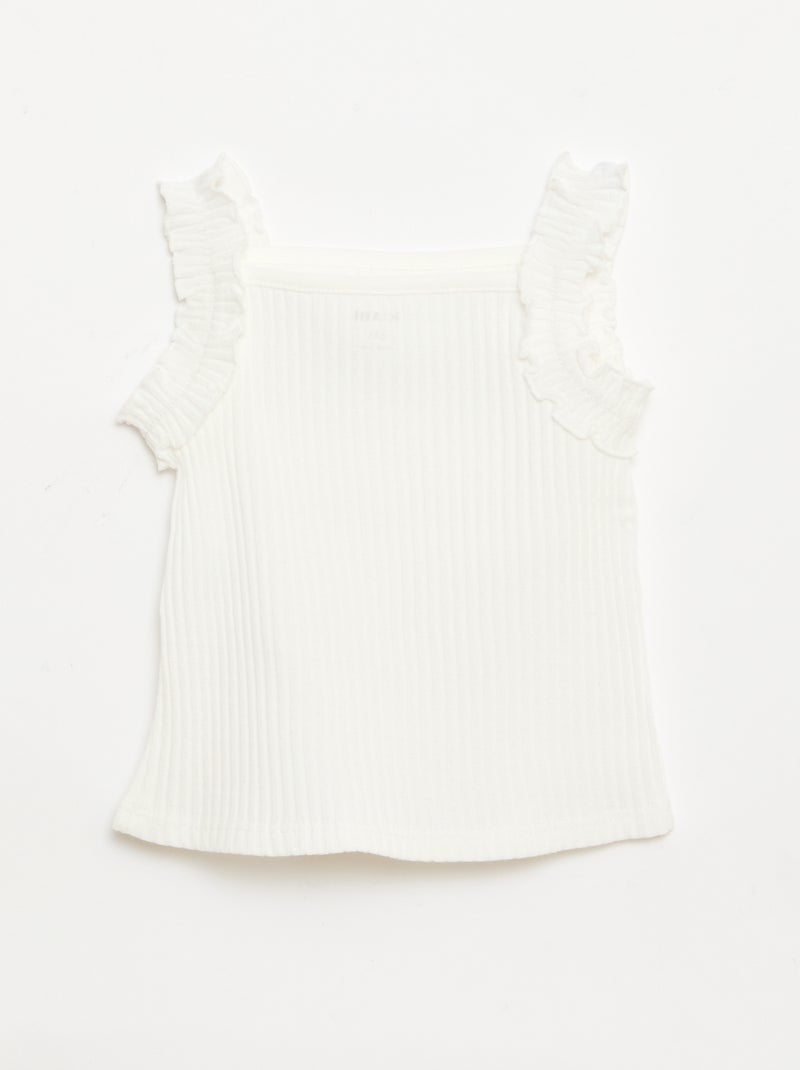 Top van ribpointelle met volantbandjes Wit - Kiabi
