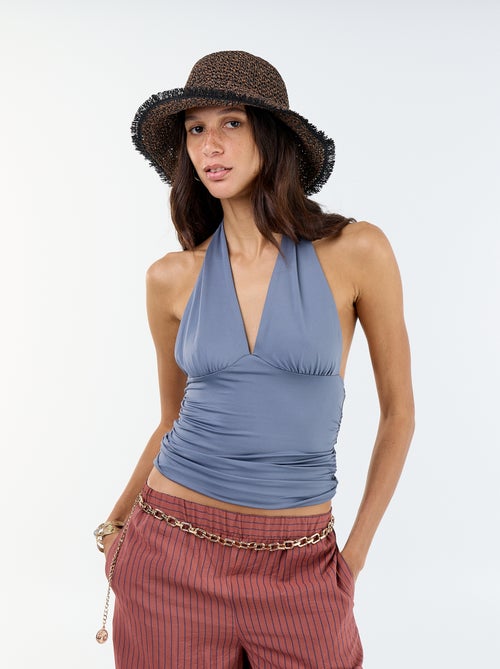 Top van stretchstof met colkraag - Kiabi