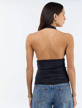 Top van stretchstof met colkraag